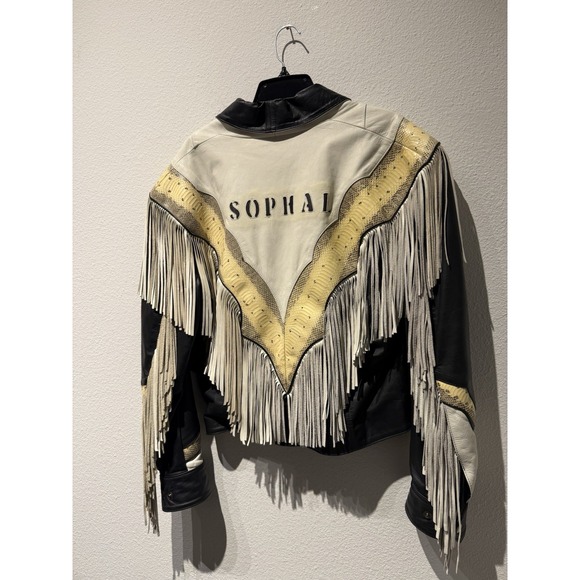 Vintage Unisex Leather Fringe Western Jacket Snakeskin Rodeo Mexico Cowboy - Picture 7 of 10